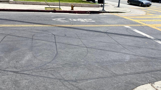 Image of some elliptical sensor loops on the street in Los Angeles, CA